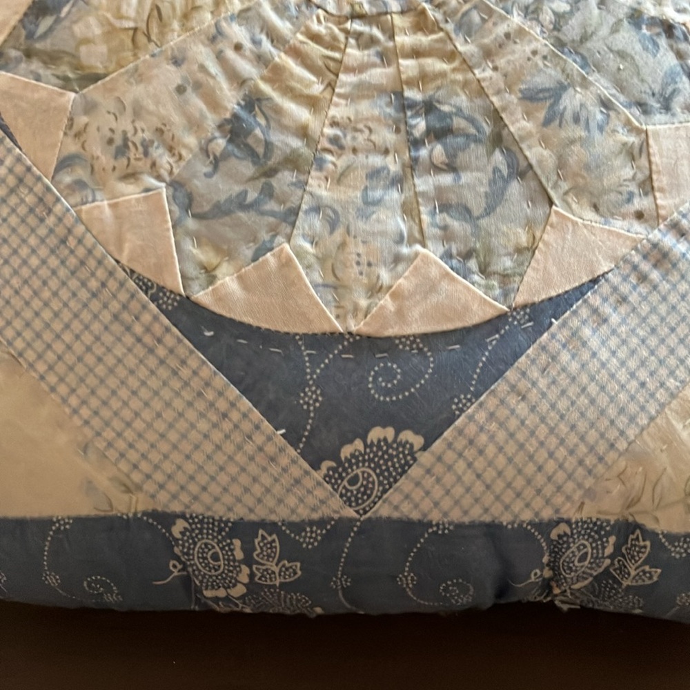 Blue and Cream Quilted Throw Pillow - Picture 7 of 11
